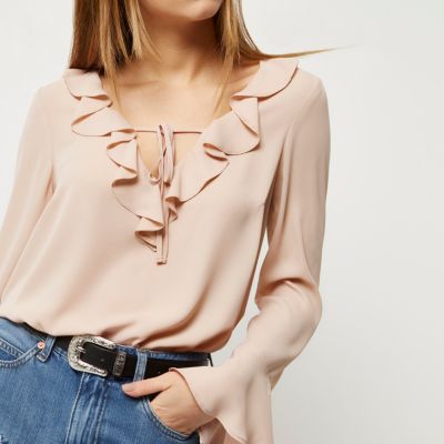 Nude frill blouse